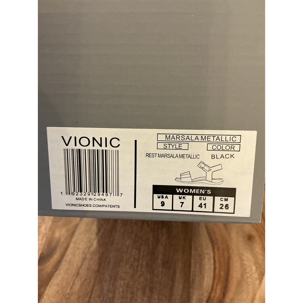 Vionic Marsala Metallic Black Leather Strappy Sandals Womens 9 Orthotic Comfort - Picture 6 of 7